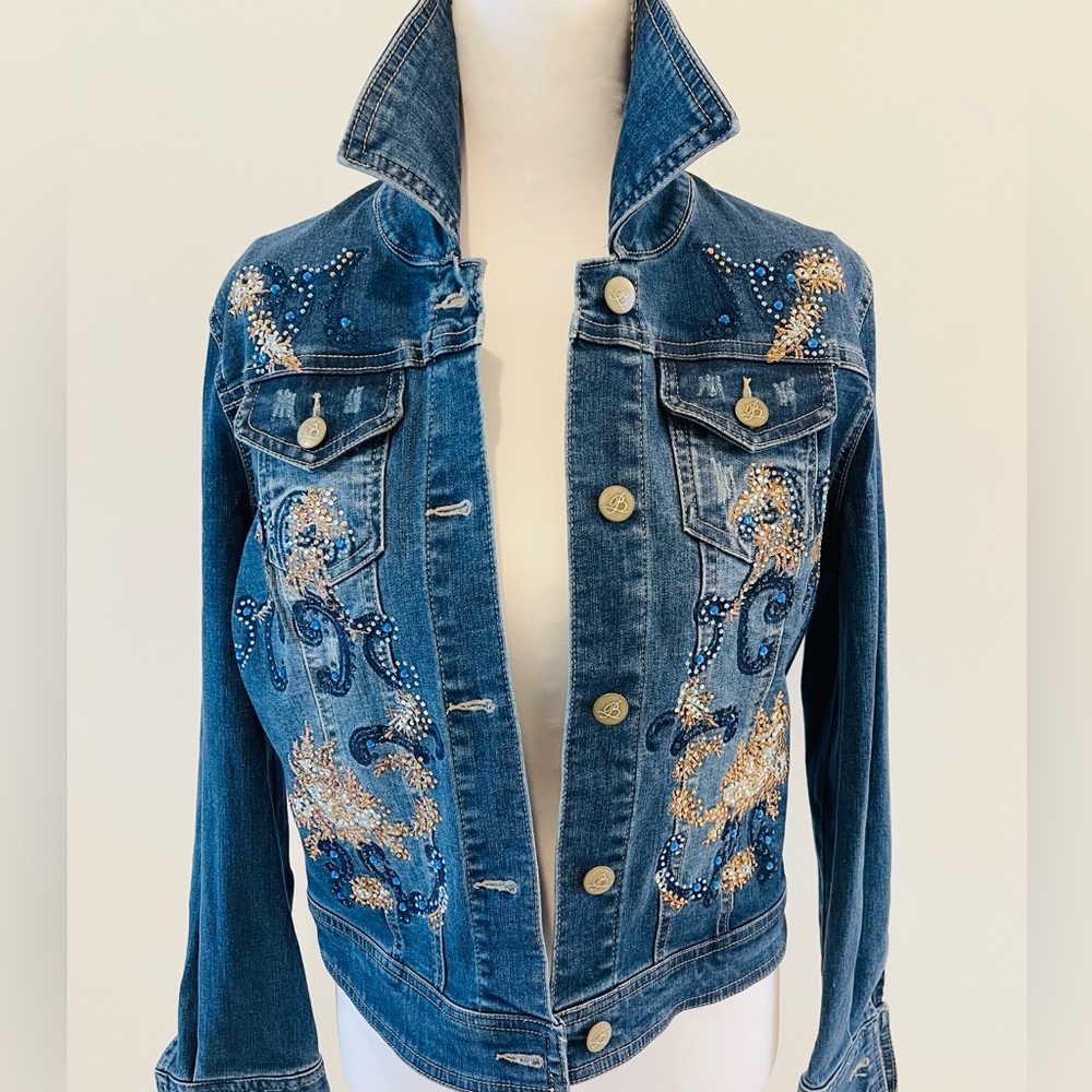 La Bellum by Hillary Scott Embellished Denim Jacket Rhinestone Country Glam